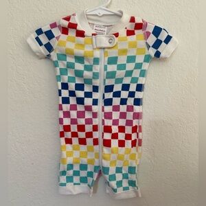 Hanna Andersson Checkered Zip Shorts Romper Bodysuit - 0-3M